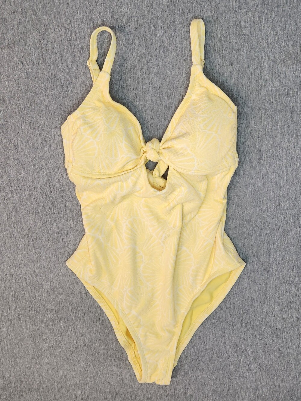 Shade & Shore Women’s Jacquard Knot‑Front Keyhole One‑Piece – Yellow (Size S)